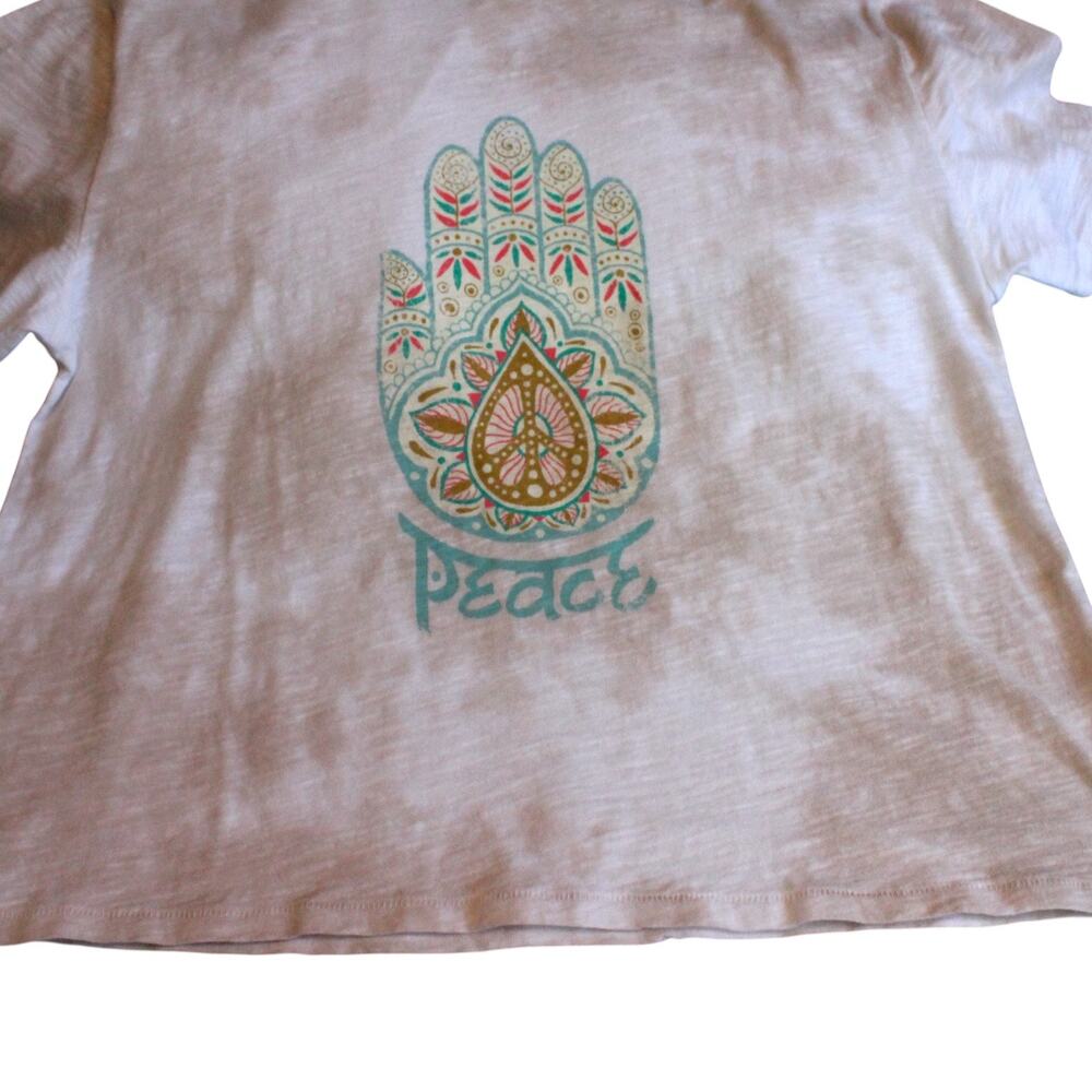 LUCKY BRAND Hamsa Peace Graphic Tee Womens Crop Top Cloud Tie Dye Tan Small NWT - Picture 4 of 7